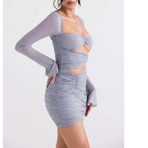 House of Cb Camille Dove Grey Real Silk Mini Dress Multiple Sizes M Medium - Picture 3 of 6